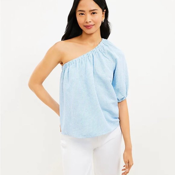 LOFT Striped One Shoulder Blouse - Picture 2 of 9